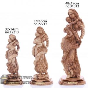Olive Wood Virgin Mary With Baby Jesus Statue