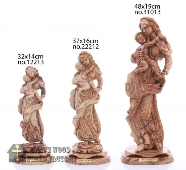 Olive Wood Virgin Mary With Baby Jesus Statue