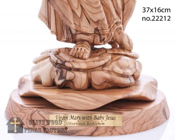 Olive Wood Virgin Mary With Baby Jesus Statue - Image 2