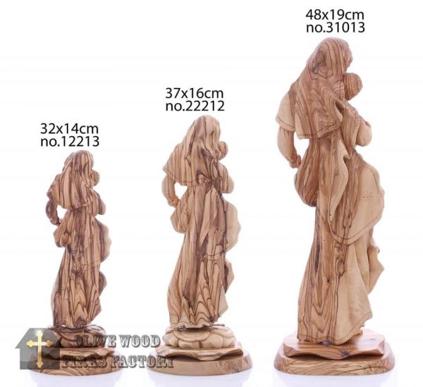 Olive Wood Virgin Mary With Baby Jesus Statue - Image 3