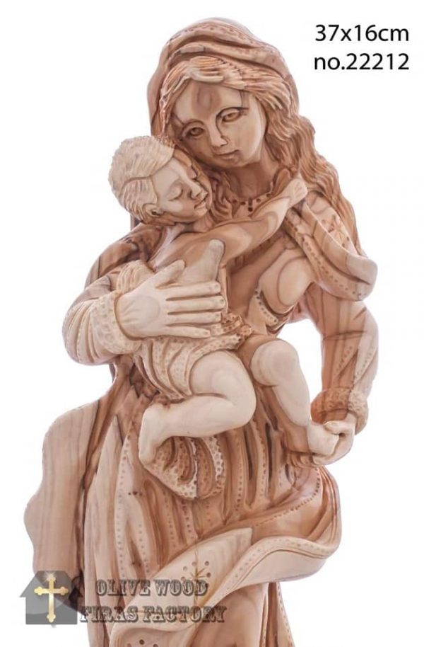 Olive Wood Virgin Mary With Baby Jesus Statue - Image 4
